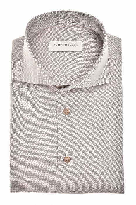 John Miller Solid Color Fine Non-Iron Cotton Overhemd Midden Bruin
