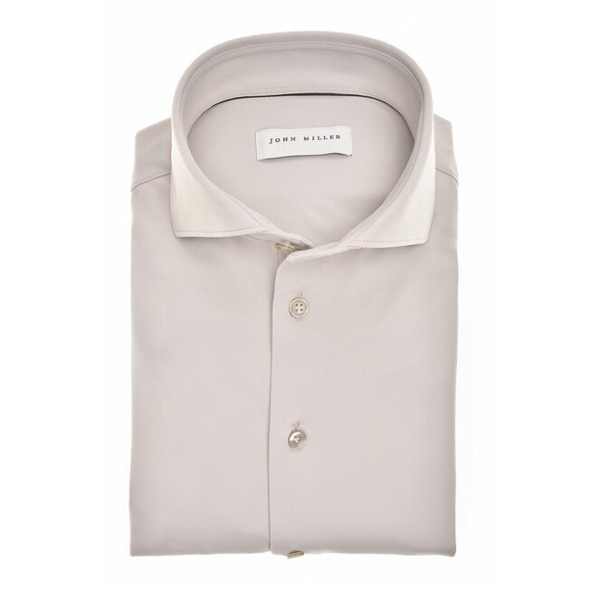 John Miller Solid Color Hyperstretch Wide-Spread Collar Overhemd Licht Grijs