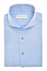 John Miller Solid Color Linnen Cutaway Collar Overhemd Licht Blauw