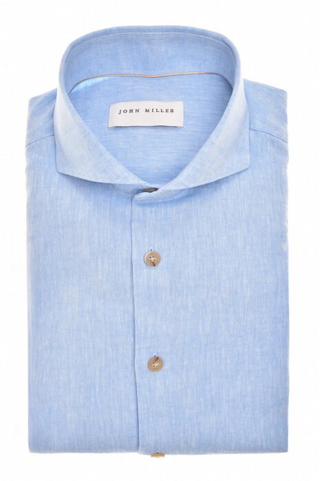 John Miller Solid Color Linnen Cutaway Collar Overhemd Licht Blauw