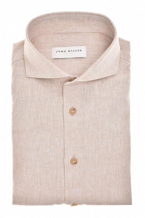John Miller Solid Color Linnen Cutaway Collar Overhemd Sandy