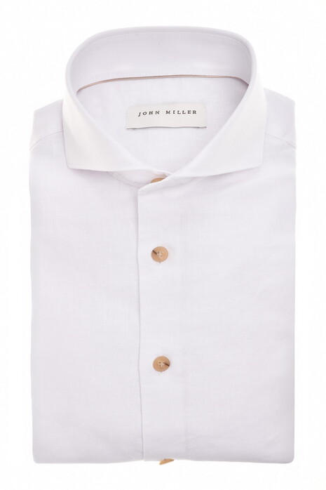 John Miller Solid Color Linnen Cutaway Collar Overhemd Wit