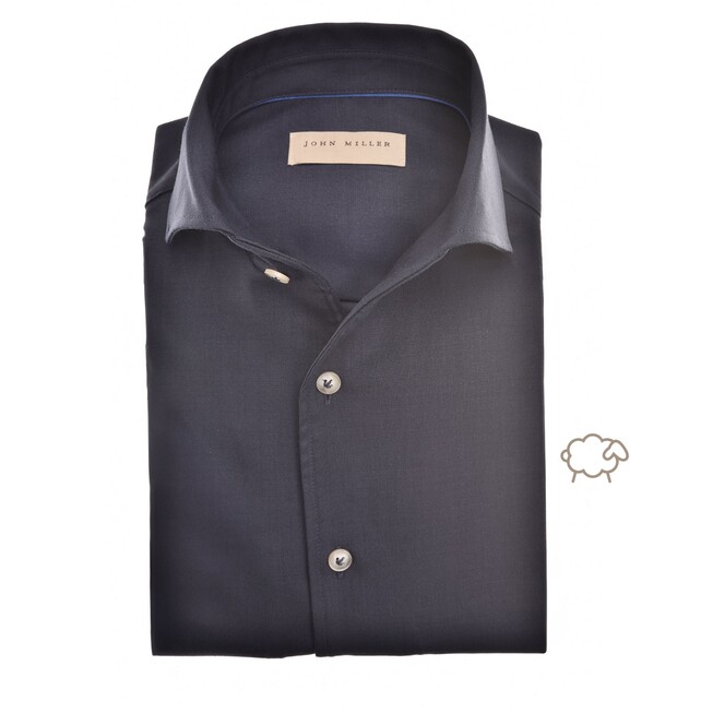 John Miller Solid Color Multi Fabric Wool Blend Schiller Collar Overhemd Navy