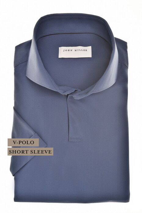 John Miller Solid Color Short Sleeve Cutaway Stretch Polo Donker Blauw