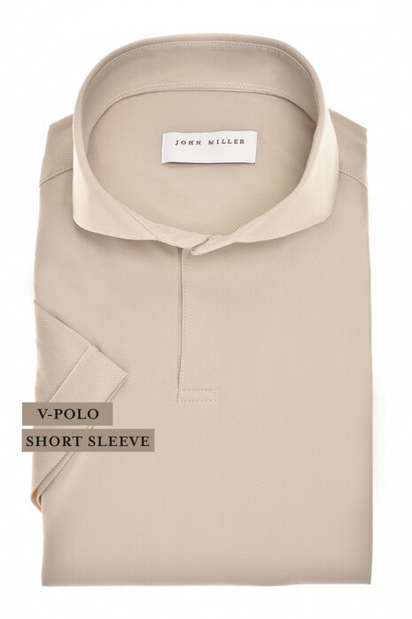 John Miller Solid Color Short Sleeve Cutaway Stretch Polo Licht Bruin