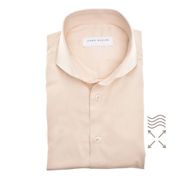 John Miller Solid Color Slim Cutaway Stretch Overhemd Sandy