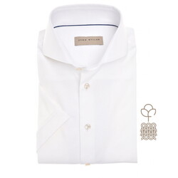 John Miller Solid Color Slim Short Sleeve Cutaway Jersey Overhemd Wit