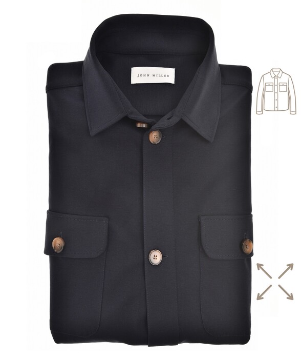 John Miller Stretch Cotton Blend Overshirt Donker Blauw