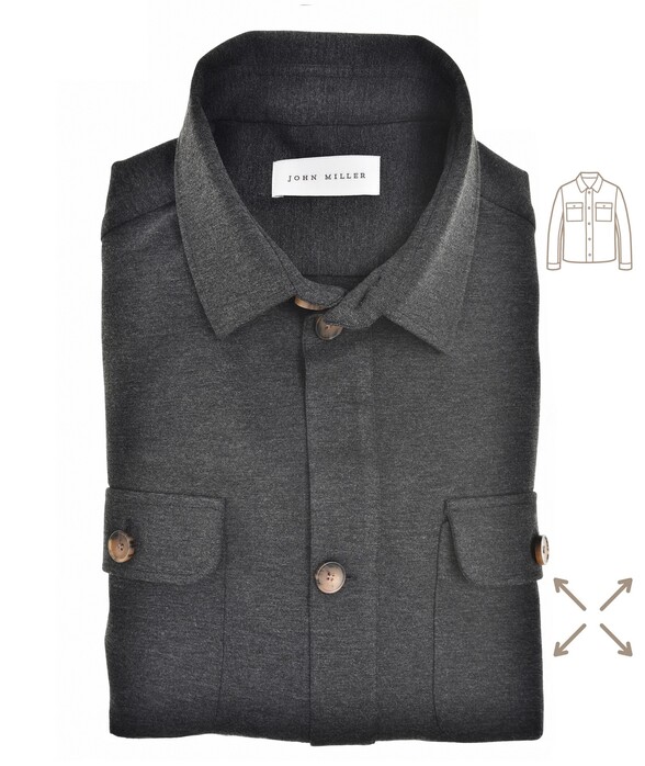 John Miller Stretch Cotton Blend Overshirt Donker Grijs