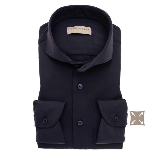 John Miller Stretch Uni Cutaway Overhemd Donker Blauw