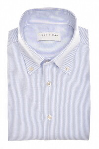 John Miller Striped Slim Casual Organic Cotton Oxford Button-Down Overhemd Licht Blauw
