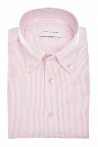 John Miller Striped Slim Casual Organic Cotton Oxford Button-Down Shirt Pink