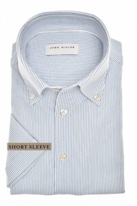John Miller Striped Slim Short Sleeve Hyperstretch Overhemd Licht Blauw