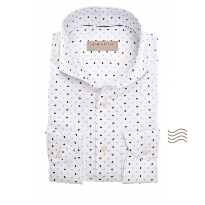John Miller Tailored Medallion Grid Overhemd Wit