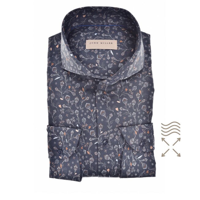 John Miller Tailored Petal Pattern Overhemd Donker Blauw