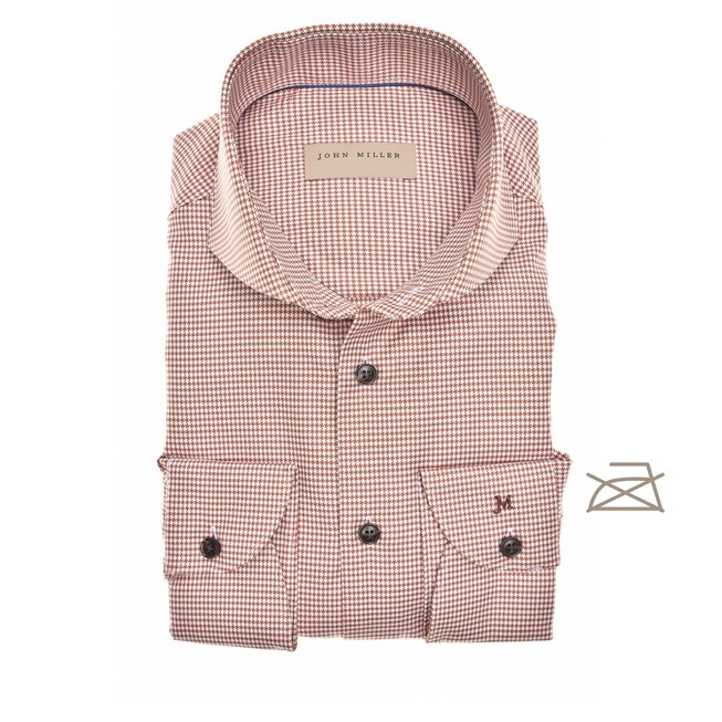 John Miller Tailored Twill Houndstooth Overhemd Donker Oranje