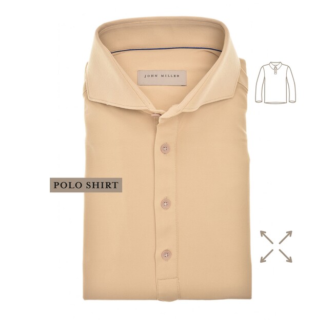 John Miller The Miller Long Sleeve Hyperstretch Poloshirt Licht Bruin