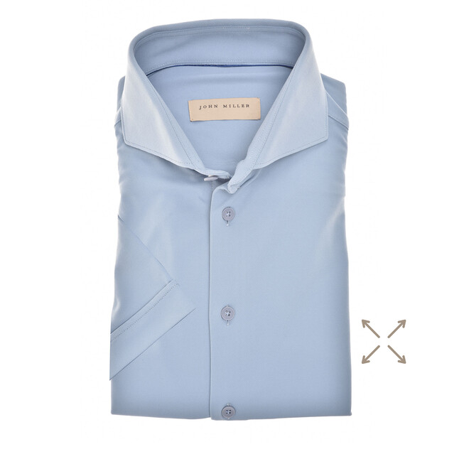 John Miller The Miller Short Sleeve Hyperstretch Shirt Overhemd Blauw-Grijs
