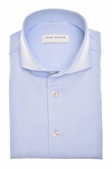 John Miller Uni Color Cotton Non-Iron Wide-Spread Collar Overhemd Licht Blauw