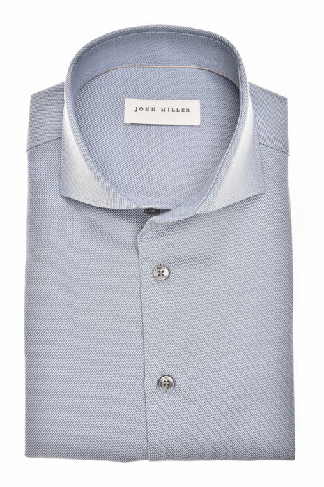John Miller Uni Color Cotton Non-Iron Wide-Spread Collar Overhemd Midden Blauw