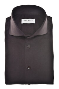John Miller Uni Color Wide-Spread Collar Cotton Jersey Overhemd Donker Bruin