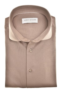 John Miller Uni Color Wide-Spread Collar Cotton Jersey Overhemd Licht Bruin