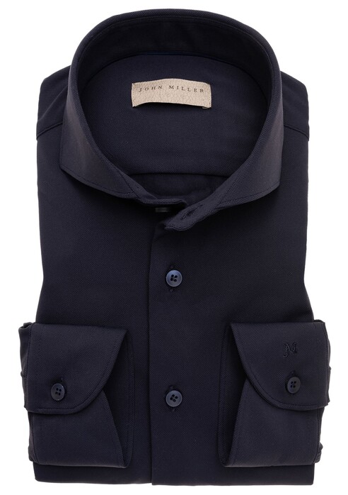 John Miller Uni Slim Stretch Overhemd Donker Blauw