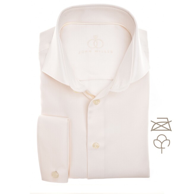 John Miller Wide-Spread Double Cuff Cotton Non-Iron Fine Texture Overhemd Antiekwit