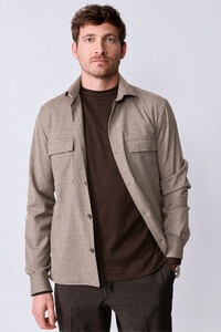 John Miller Wool Blend Double Chest Pocket Overshirt Midden Bruin
