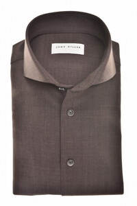 John Miller Wool Blend Stretch Cutaway Collar Overhemd Donker Bruin
