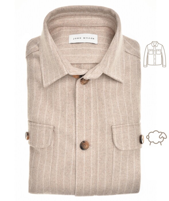 John Miller Wool Blend Striped Overshirt Light Brown