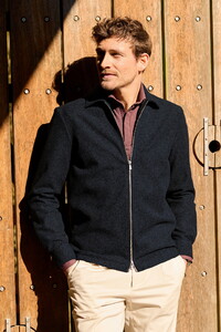 John Miller Zip Overshirt Wool Fabric Blend Navy