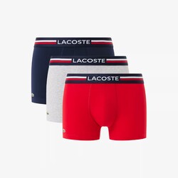 Lacoste 3Pack Cotton Stretch Trunks Ondermode Navy Blue-Silver Chine-Red