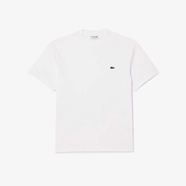Lacoste Crew Neck Classic Fit Cotton Jersey Croc Emblem T-Shirt White