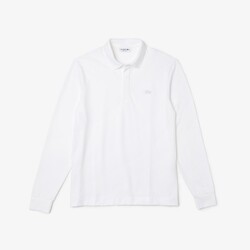 Lacoste Paris Stretch Cotton Piqué Hidden Button Placket Long Sleeve Polo Wit