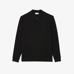 Lacoste Paris Stretch Cotton Piqué Hidden Button Placket Long Sleeve Polo Zwart