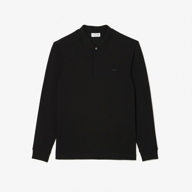 Lacoste Paris Stretch Cotton Piqué Hidden Button Placket Long Sleeve Polo Zwart