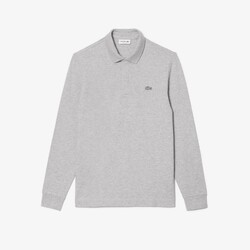 Lacoste Paris Stretch Cotton Piqué Hidden Button Placket Long Sleeve Poloshirt Silver Chine