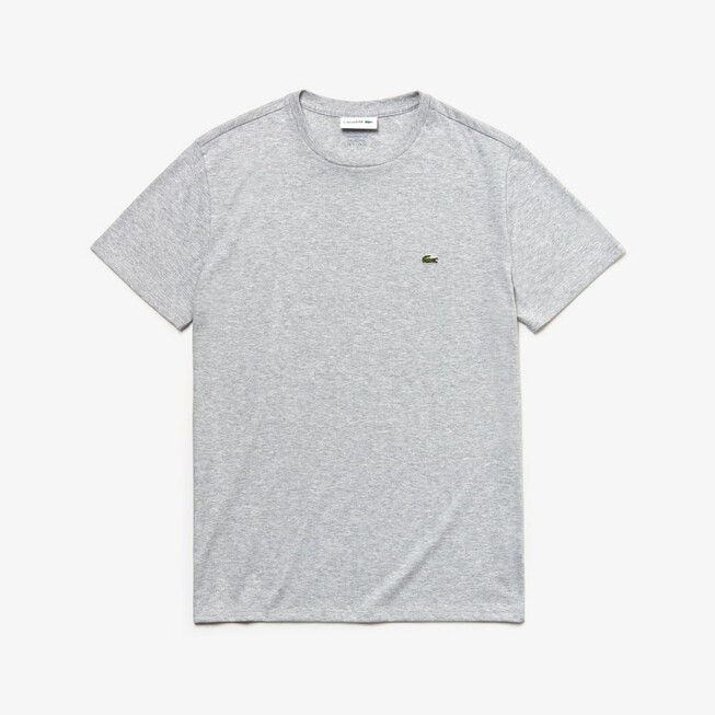 Lacoste Premium Fine Pima Cotton Jersey Crew Neck Croc Emblem T-Shirt Silver Chine