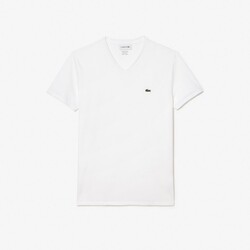 Lacoste Premium Lightweight Pima Cotton Jersey Ribbed V-Neck T-Shirt Wit