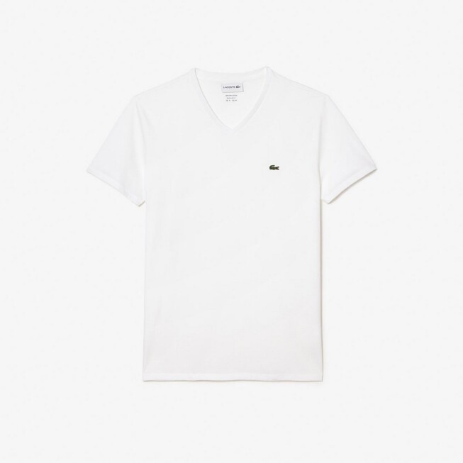 Lacoste Premium Lightweight Pima Cotton Jersey Ribbed V-Neck T-Shirt Wit
