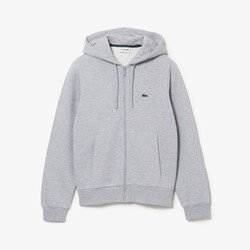 Lacoste Sweat Zipper Hoodie Organic Brushed Cotton Blend Fleece Cardigan Silver Chine