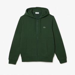 Lacoste Sweat Zipper Hoodie Organic Brushed Cotton Blend Fleece Vest Groen