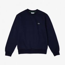 Lacoste Sweatshirt Crew Neck Uni Color Brushed Organic Cotton Fleece Pullover Dark Evening Blue