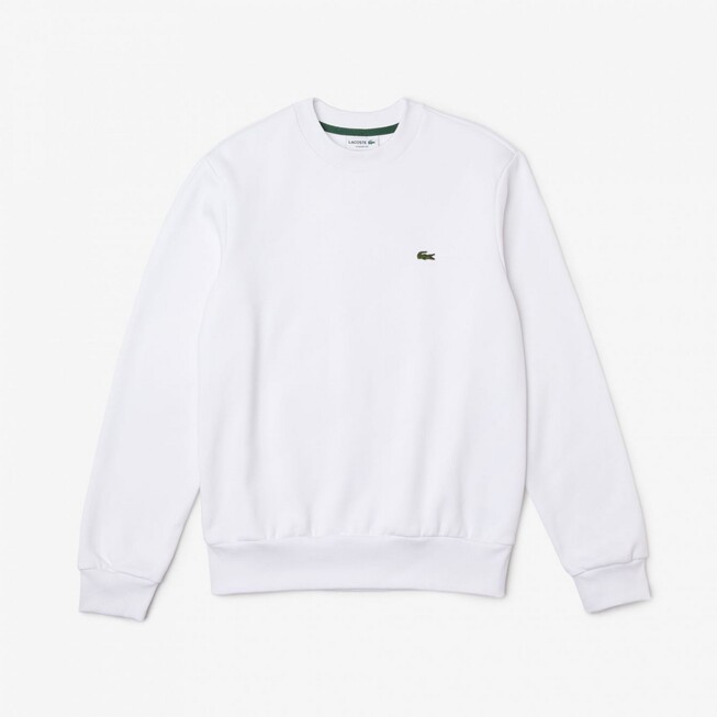 Lacoste Sweatshirt Crew Neck Uni Color Brushed Organic Cotton Fleece Trui Wit
