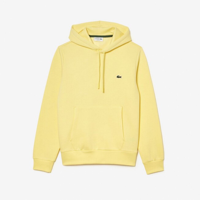 Lacoste Sweatshirt Hoodie Brushed Organic Cotton Fleece Kangaroo Pockets Trui Geel
