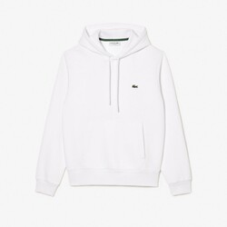 Lacoste Sweatshirt Hoodie Brushed Organic Cotton Fleece Kangaroo Pockets Trui Wit