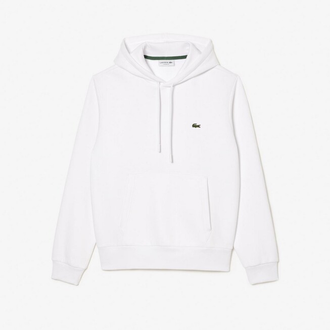 Lacoste Sweatshirt Hoodie Brushed Organic Cotton Fleece Kangaroo Pockets Trui Wit