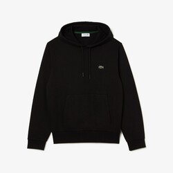 Lacoste Sweatshirt Hoodie Brushed Organic Cotton Fleece Kangaroo Pockets Trui Zwart
