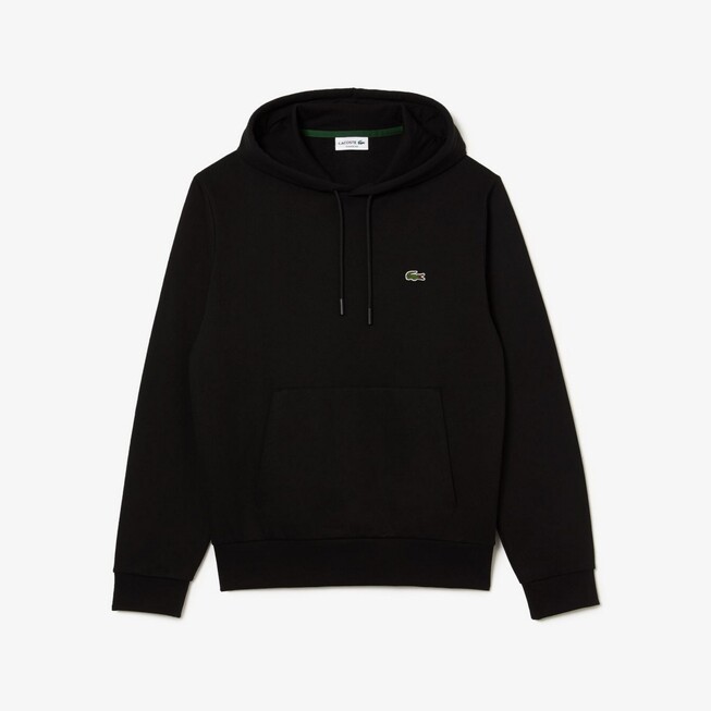 Lacoste Sweatshirt Hoodie Brushed Organic Cotton Fleece Kangaroo Pockets Trui Zwart